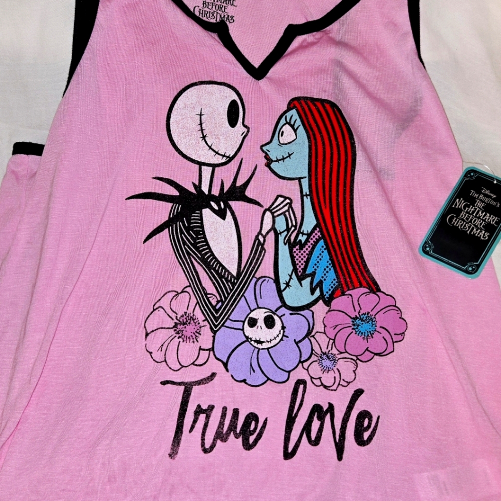 Nwt Pink Jack & Sally TRUE LOVE Nightmare Sleep Top